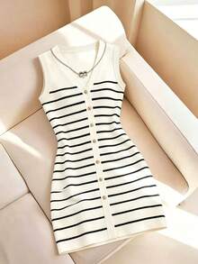 Franclia Summer Casual Sleeveless Women's Striped Print Dress - Multicolor - View 4