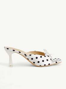 CUCCOO CHICEST Retro Polka Dot Square Toe High-Heeled Sandals, Bow Outside Wearing Temperament Shoes Women - White - View 3