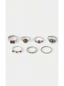 Noxbound Kombinasi Cincin Logam Antik Retro, Set Tumpuk Multi-Gaya, Aksesori Suasana Retro - MultiWarna - View 19