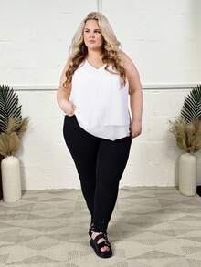 Hourglow Camisa básica de unicolor sin mangas para mujer de talla grande, para Body con forma de reloj de arena, blanco - Blanco - Ver 4