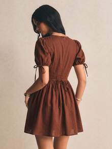 Poéselle 女款夏季休閒純色迷你洋裝 - 咖啡棕 - 查看 2
