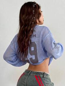 Coolane 女款數位圖案休閒百搭日常穿著毛衣 - 霧霾藍 - 查看 2