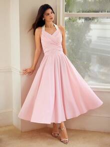MOTF PREMIUM WOMEN'S FASHIONABLE MID-LENGTH COMMUTER DRESS - Pink - View 5