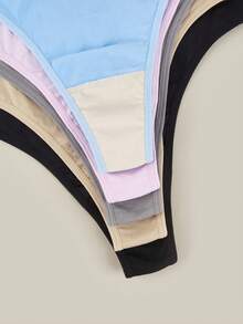 Bralution 5pcs Women Plus Size Basic Solid Seamless Comfortable Ribbed Knitted Sexy Thong Panties - Multicolor - View 4