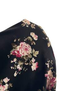 Sweetra Plus Size Spring/Summer Floral Patchwork Tie-Up Elegant Vacation Dress - Black - View 7