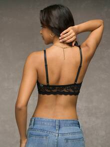 SHEIN Lencería Sujetador Bralette De Encaje Floral - Negro - Ver 2