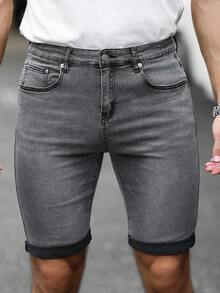 Manfinity Homme Men's Slim Fit Casual Denim Shorts With Pockets - Grey - View 5