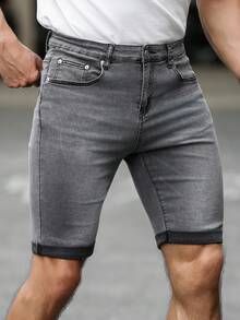 Manfinity Homme Men's Slim Fit Casual Denim Shorts With Pockets - Grey - View 7