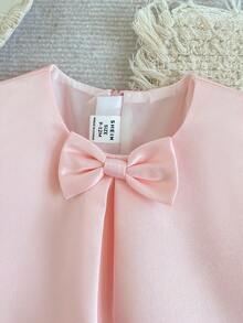 SHEIN Glamorique Kids 女嬰無袖粉色緞面柔軟薄紗漸層緞帶波浪裙襬洋裝，適合嬰兒生日派對、週歲宴會、家庭聚會、婚禮、日常出遊、拍照、夏季洋裝、畢業舞會洋裝 - 粉色 - 查看 6