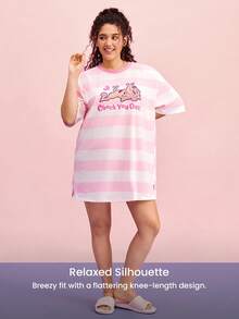 LUVLETTE Scooby-Doo Plus Size Women's Cotton Striped Nightgown Pink White Sleep Dress With Fun Cartoon Print Comfy Loungewear Graphic - Pink - View 11