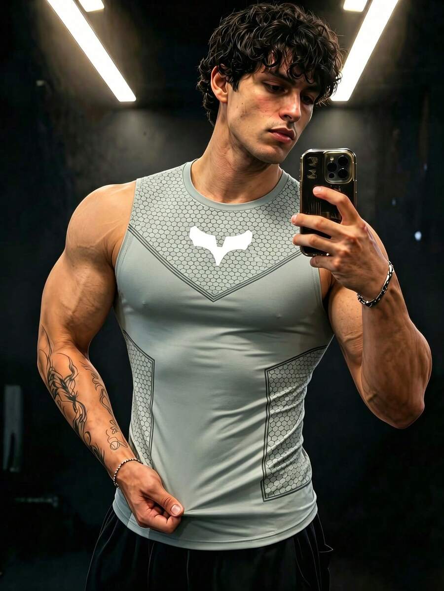 GymBeat Men's Geometric Print Casual Fitness Sports Tank Top, Gym - Multicolor - View 1