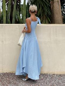 DAZY Women's Vacation Asymmetrical Neckline Sleeveless Dress With Drawstring Waist Summer - Blue - View 2