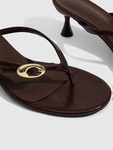 CUCCOO SZL Dark Brown Metal Buckle Toe Wine Glass And Sandals, Commuter Dating High Heels - Brown - View 5