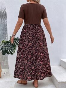 SHEIN Clasi 大尺碼碎花印花A字長洋裝女裝套裝 - 棕色 - 查看 2