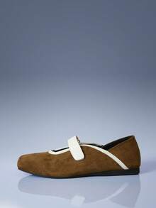 CUCCOO GRLICON Sepatu Mary Jane Cokelat Bergaya Retro Prancis, Sepatu Balet Warna Kontras yang Unik - Coklat - View 2