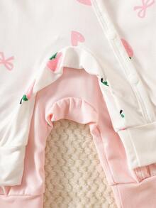 SHEIN 新生女嬰秋季舒適甜美可愛蝴蝶結圖案長袖連身衣 2件套 適合任何場合 - 淺粉色 - 查看 7