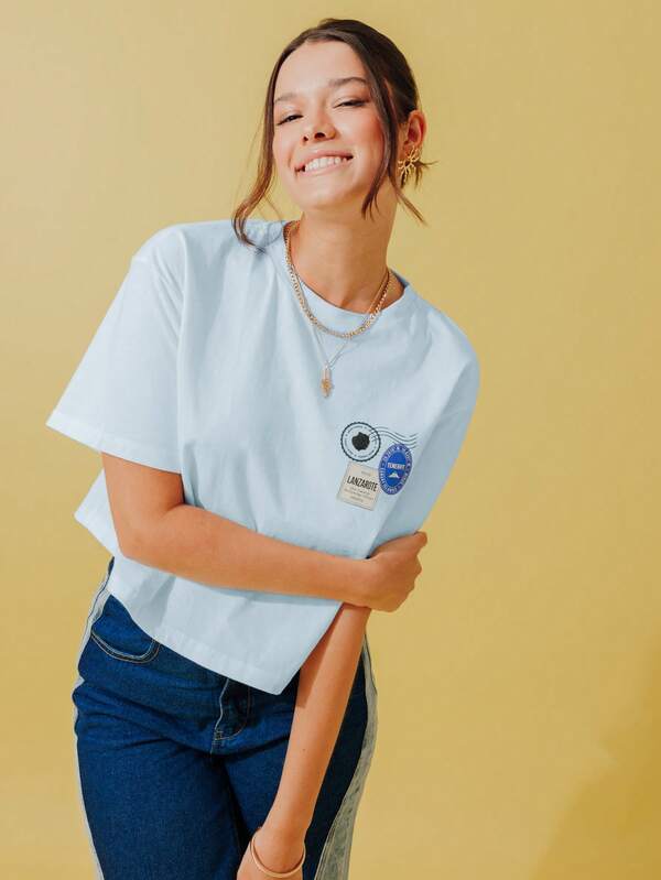 Pimkie Edition Camiseta gráfica para mujer, estampado de eslogan, manga corta, ajuste regular, uso casual diario