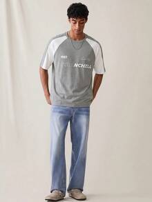 SWAVVY Camiseta de manga corta casual con bloques de color y patchwork para hombres - Gris Claro - Ver 2