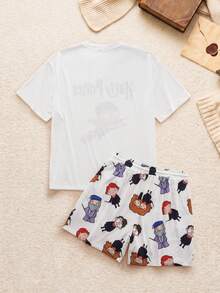 HARRY POTTER X SHEIN Men's Short Sleeve T-Shirt And Shorts Loungewear Set - White - View 2