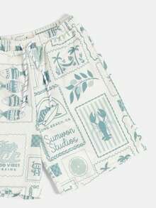 SUMWON Boys Tween Swim Shorts With All-Over Tropical Stamps Print Drawstring Waist Summer Beach Vacation Swimwear - Green - View 3