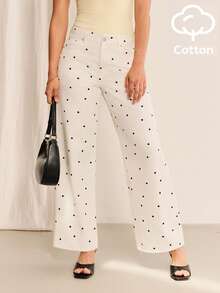 lacRébo Women's Polka Dot Pattern Pocket Straight Leg Loose Casual Versatile Denim Jeans - White - View 5