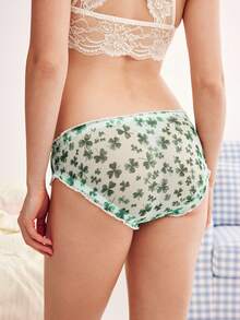 Eraneu 1 Stück Damen Glücksklee Muster Tiefe Taille Dreieck Slip - Grün - Übersicht 2