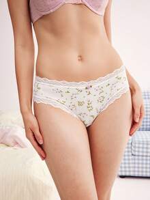 Eraneu 1pc Women's Lace Patchwork Triangle Panties - White - View 6