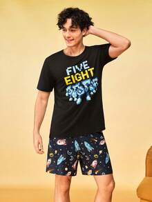 Provexi Provexi Men's Space Style Home & Casual Crew Neck Set - Black - View 4