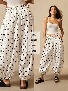 VARSIVA Pantalones de mujer con patrón de lunares, cintura con cordón y pierna entallada - Blanco y Negro - Ver 1