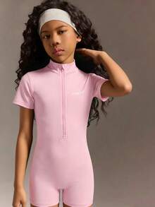SHEIN 青少年女孩修身連身褲，採用柔軟彈性面料製成，貼合身形且活動自如。時尚短版剪裁，適合瑜伽、輕量運動或日常休閒穿著，兼具運動風與實用性，適合開學季、休閒與街頭時尚穿搭 - 粉色 - 查看 5