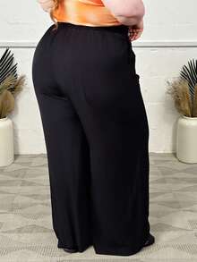 Hourglow Plus Knot Front Wide Leg Summer Outfits Pants, For Hourglass Body Shape Black - Black - View 4