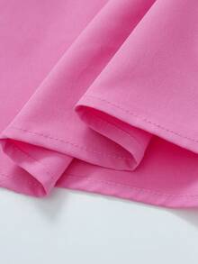 SHEIN 1件少女春/秋新款優雅編織翻領泡泡長袖拼接修身連身裙，休閒日常穿著、外出、聚會、學校、度假、旅行、生日派對禮物 - 粉色 - 查看 7