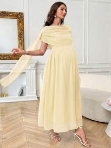 SHEIN Elegant Solid Color Maternity Party Dress - Yellow - View 2