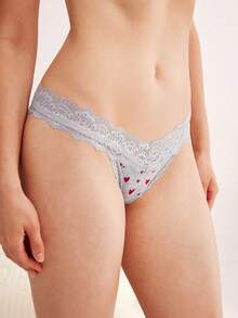 Eraneu 1 pieza Bragas triangulares con patchwork de encaje - Gris - Ver 4