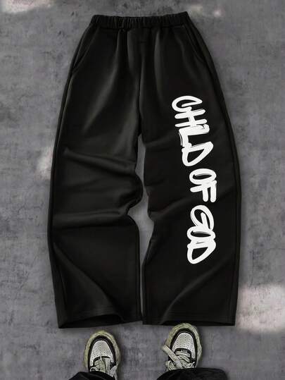 Coolqubz 1 pieza Pantalón de chándal de punto holgado de pierna ancha para adolescente, diseño de doble cintura, tela cómoda, color versátil, adecuado para el campus y uso diario, ideal para otoño/invierno