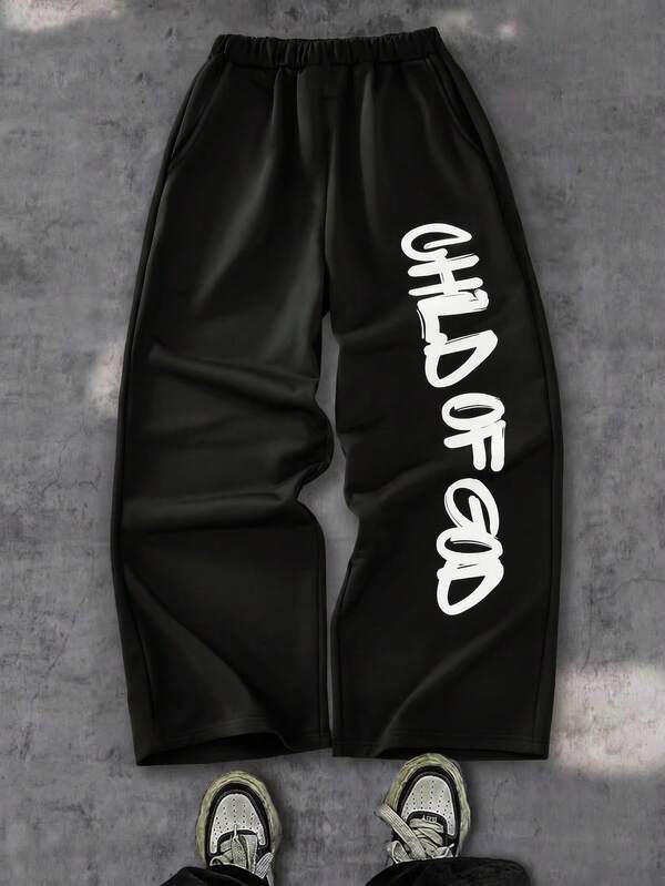 Coolqubz Fall 1pc Teen Boy Fashion High Street Loose Wide Leg Knit Sweatpants, Double Waist Design, Comfortable Fabric, Versatile Color, Suitable For Campus And Daily Wear, Ideal For Autumn/Winter