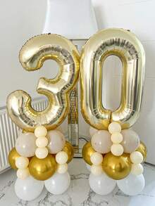 MINKOJA 2pcs 40 Inch (Approx 101.6 Cm) Platinum Giant Number Helium Foil Balloons, Large Digit Balloons For Birthday Party, Graduation, Anniversary, Party Decor - gold - View 8
