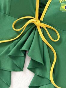 Glyssa French Gentle Style Front Tie Ruffle Strap Slim Fit Flattering Camisole - Green - View 4