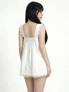 Sweetina Setelan 2 Potong Atasan Tank Top dan Celana Pendek Polos Kasual Musim Panas untuk Wanita - Putih - View 2