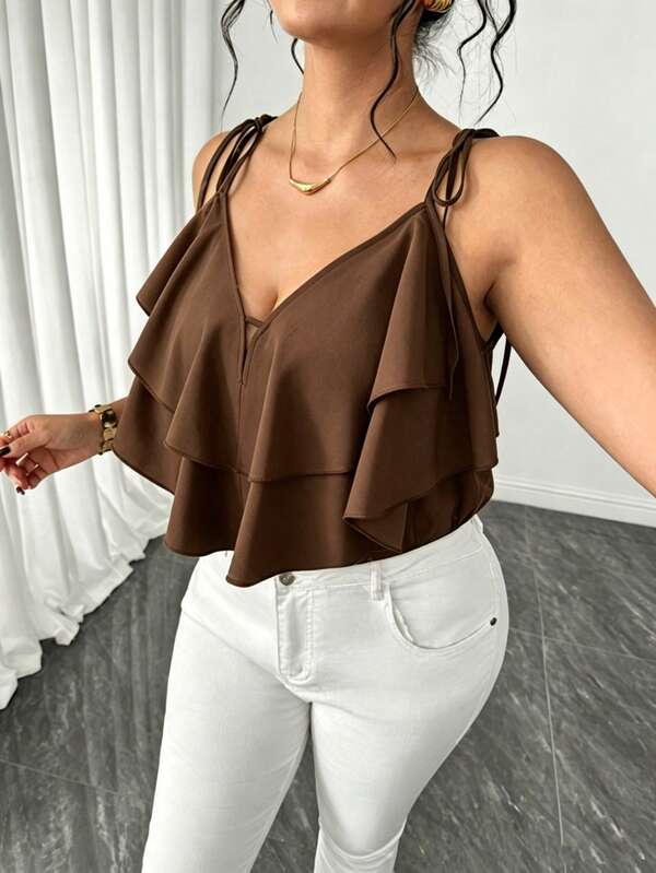 Elenzga Plus Size Women's Solid Color Casual Versatile Daily Wear Camisole Bodysuit
