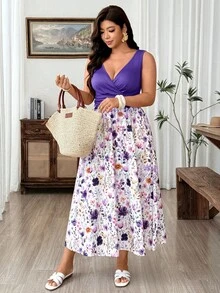 Weeklong Vestido casual de verano con estampado floral y patchwork para mujer de talla grande - Multicolor - Ver 4
