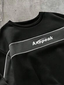 AXEPEAK 男士字母印花圓領長袖休閒套頭運動衫 - 黑色 - 查看 4