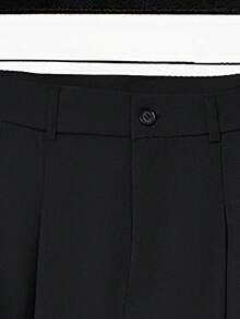 Manfinity Homme 男士純色商務鈕扣長袖西裝外套與休閒口袋寬鬆西裝褲套裝 - 黑色 - 查看 4