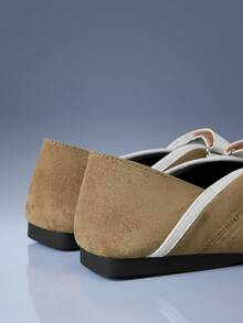 CUCCOO GRLICON French Retro Khaki Mary Jane Shoes, Niche Contrasting Color Ballet Flats - Khaki - View 5