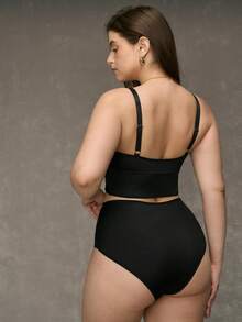SHEIN Juego De Sujetador Y Camiseta De Tirantes Con Aros De Talla Grande Y Color Sólido - Negro - Ver 2