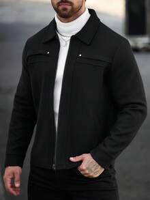 Manfinity CasualCool 男士成熟休閒純色大衣，適合日常辦公、通勤、週末外出等多種場合。這件外套是男士衣櫥中不可或缺的百搭單品，非常適合作為送給男友或丈夫的禮物 - 黑色 - 查看 6