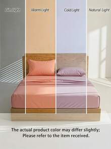 Veyra Day 4pcs/Set 100% Polyester Sheet Set Easy Care Bedding Set Fitted Sheet Set (1pc Flat Sheet+1pc Fitted Sheet+2pcs Pillowcases) Fitted Sheet Set King Queen Full TWIN SIZE Sheet Deep Pocket Up To 35cm , Breathable Better For Sleep - Baby Pink - View 12