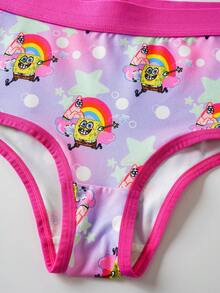 SpongeBob SquarePants | SHEIN Women's Cartoon Print Colorblock Casual Daily Triangle Panties - Black - View 6