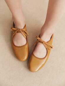 Rosivie Women's Casual Versatile Commuting Simple Lace-Up Flats - Gingerbread PU - View 9