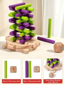 MINKOJA Wooden 2-Player Stacking Tower Balance Game For Kids , Interactive Tabletop Game For Kids 3+, Portable Travel Pocket Game , Outdoor Interactive Toy For Boys And Girls - Multicolor - View 4